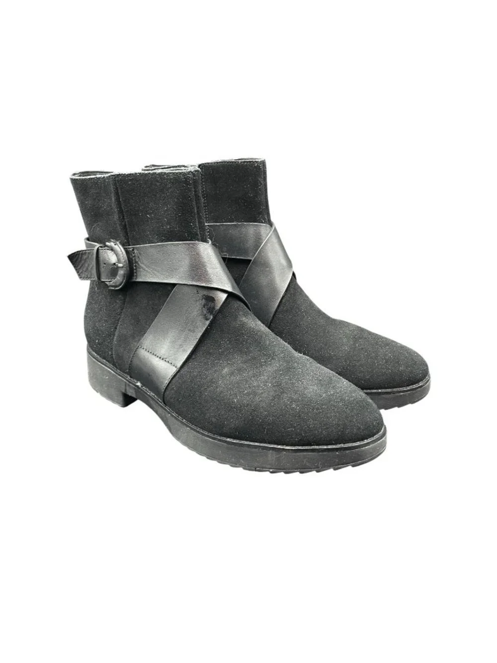 FitFlop Mona Buckle Ankle Boots Wm USA 8 EU 38 Black Suede Leather w Side-Zip